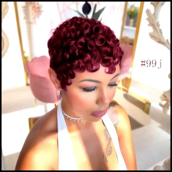 Short Curly Pixie Wig Human Hair Glueless Wear and Go Layered
